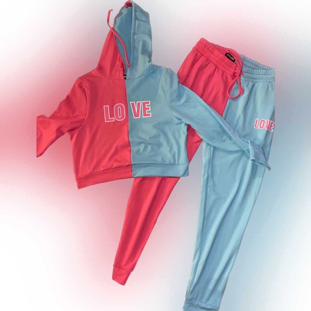 2 piece 2 tone love jogger set